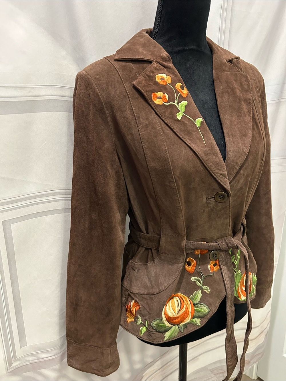 Terry Lewis Classic Luxuries Brown 100% Suede Embroidered Jacket Women’s XS